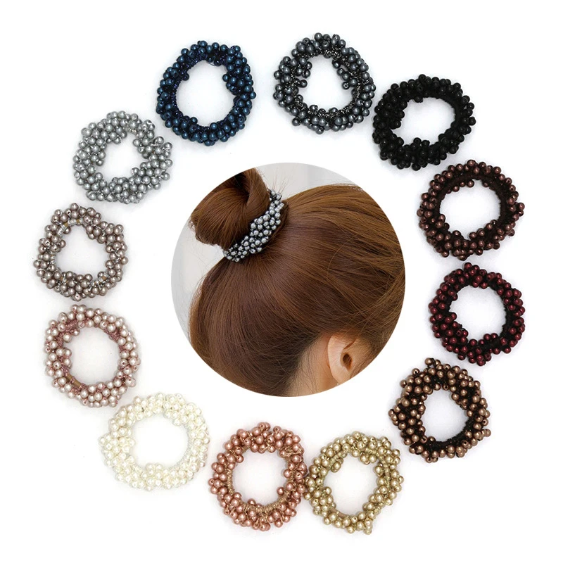 Korean Style Pearls Hand crochet pearl elastic hair ponytail for girls