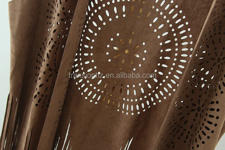 
women fashion laser engraving fake suede vest with fringes at bottom 