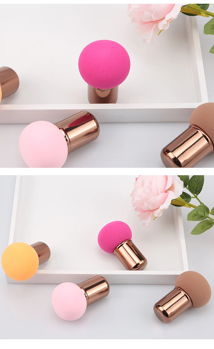 nbr oval/round shape pink makeup sponges refillable foundation powder puff with handle