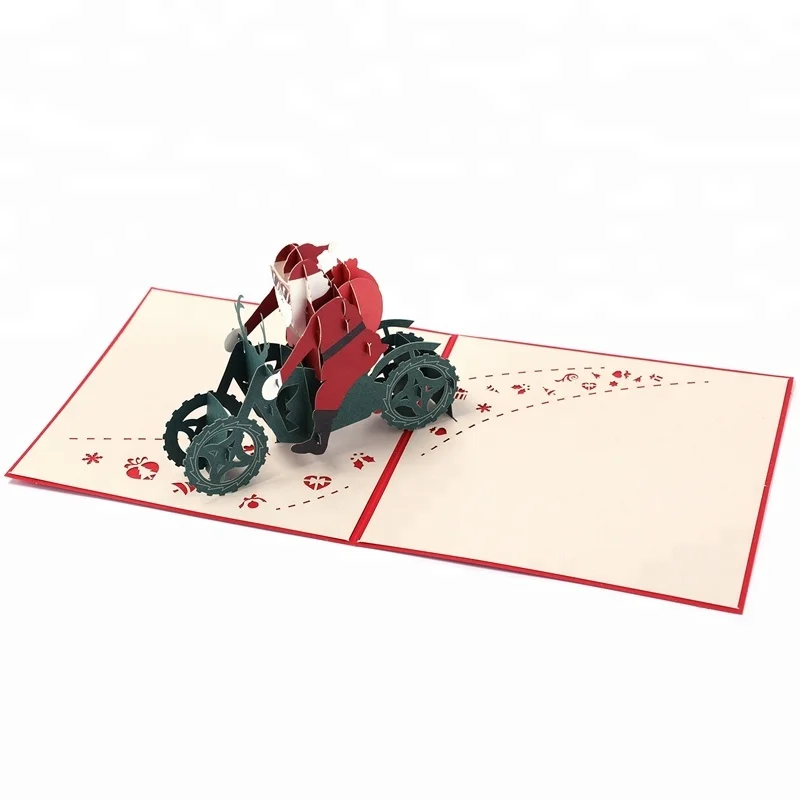 Classic design Santa Motorcycle Christmas Gift Pop Up 3D Greeting Cards
