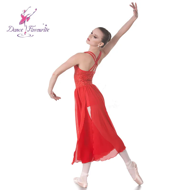 Double Strap Red Sequin Dress for Girls Ballet, Lyrical and Contemporary Dancing Performance Costumes 18019-1