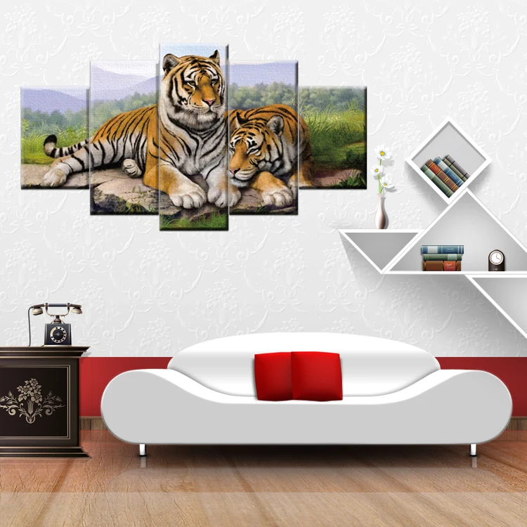 Decor home painting HD 5 pieces two lying tigers painting decoration wall art painting