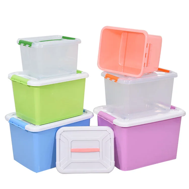 Customized color 25L clothes storage box with wheels,plastic sealed container