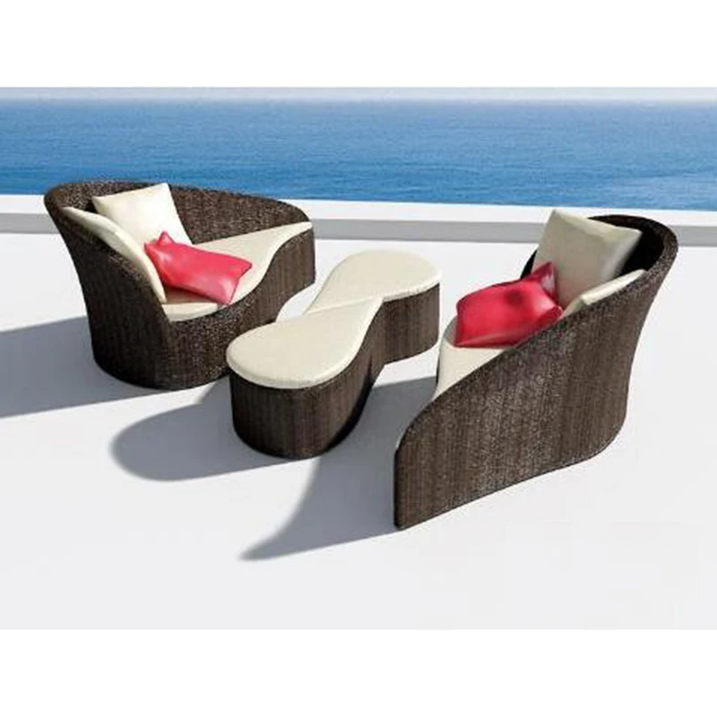 New design outdoor sun bed Rattan furniture set wicker beach sofa
