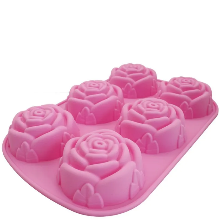 Food Grade 6 cavities rose cake mold silicone tools making soap ice cream chocolate rubber mould