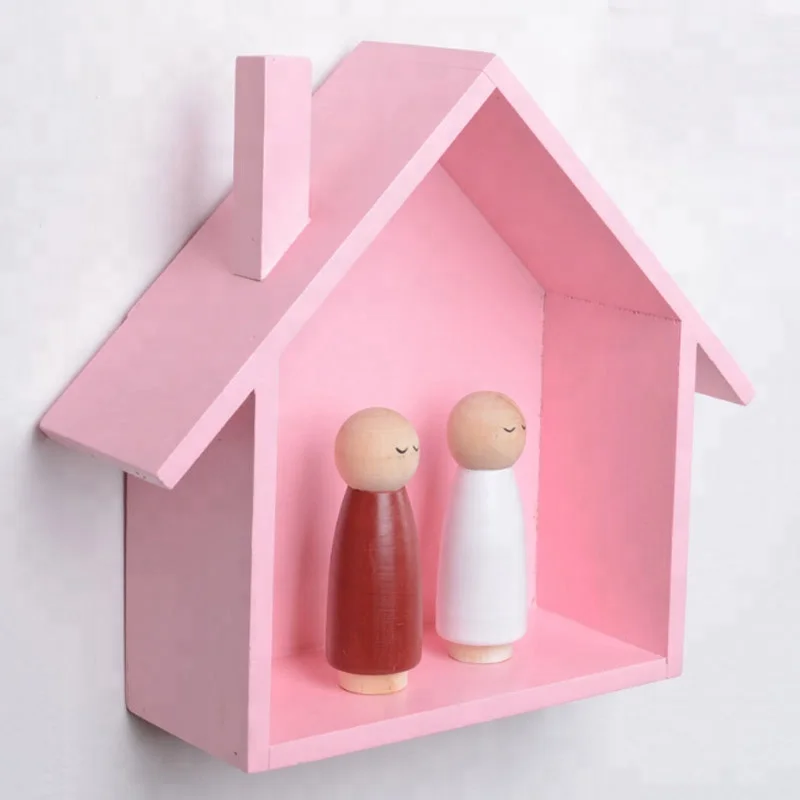 Floating House Shaped Wall Mount Wooden Shelf MDF wood wall mounted shelf