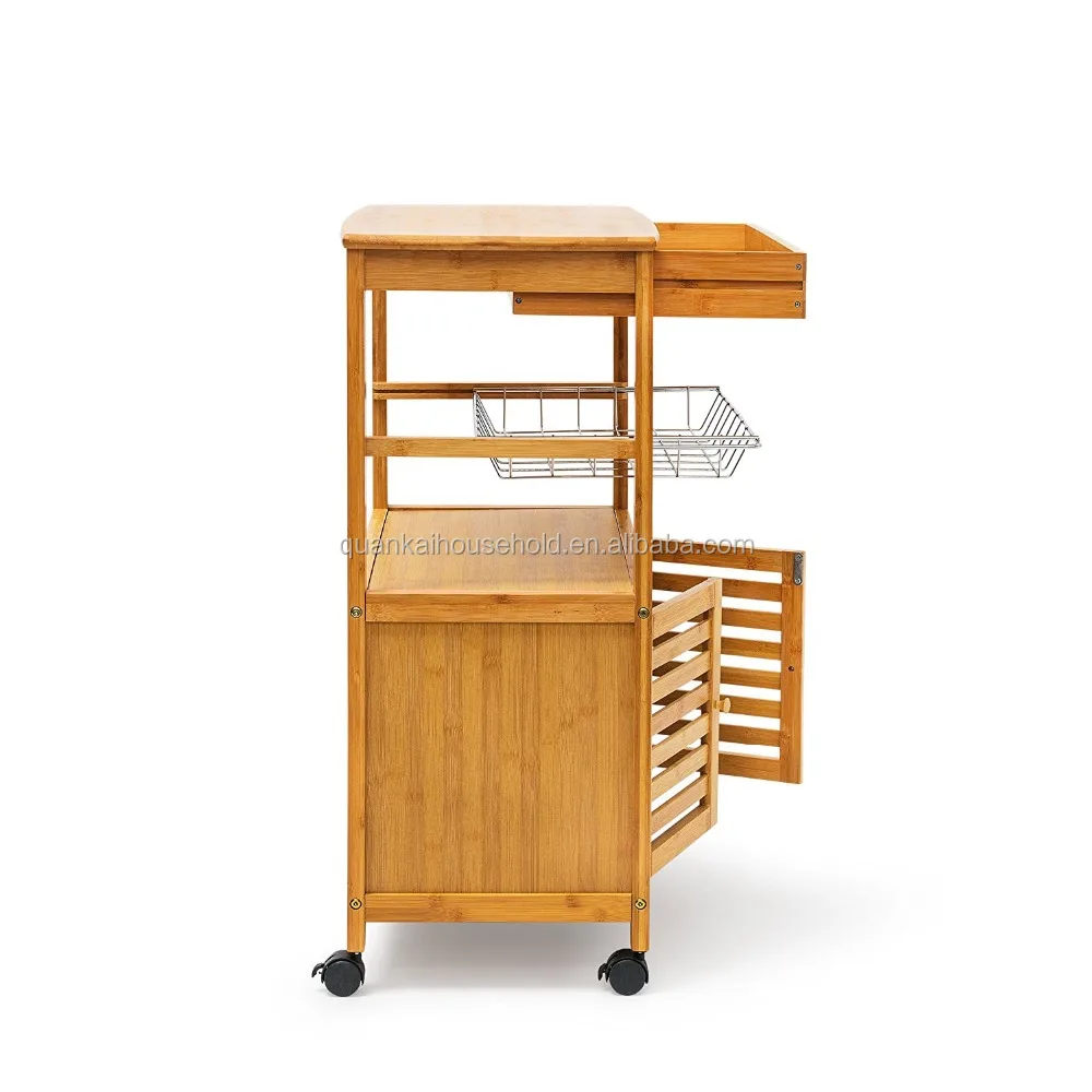 Kitchen Island Trolley with Drawer Bamboo Wheeled Kitchen Cart