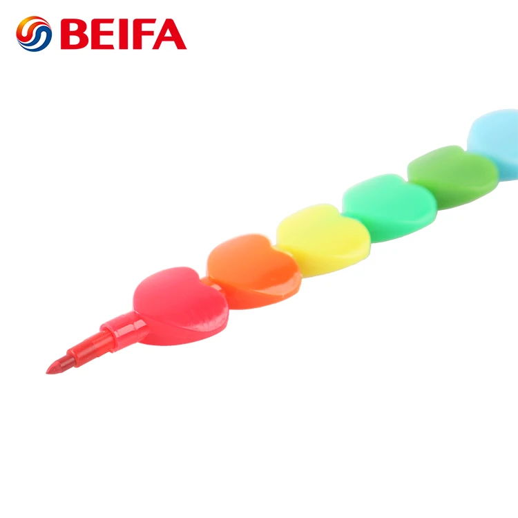 Beifa Brand CY0006 Funny Heart Shaped Tube Stackable Color Wax Crayon Pen