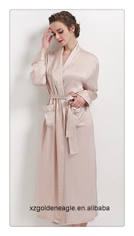 Женская пижама 100% шелк длинный халат Женская одежда для сна с карманами