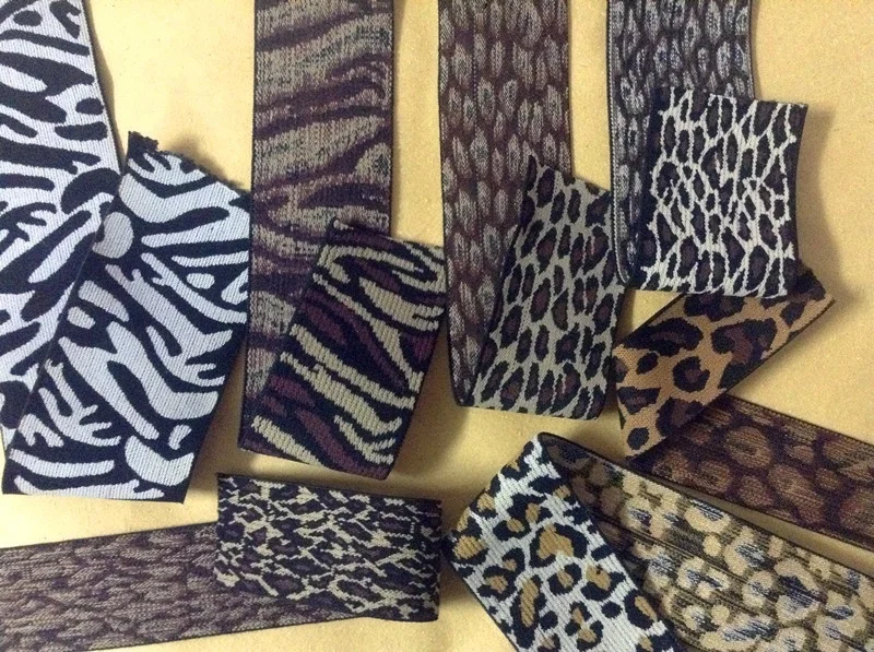 Hot!!! 3.7CM-5.8CM Leopard Image Woven Printed Elastic Webbing