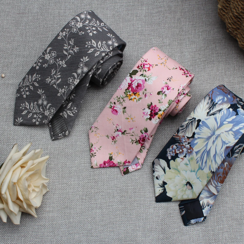 
Индивидуальные Модные Узкие хлопковые галстуки с цветочным принтом, небольшой минимальный заказ 