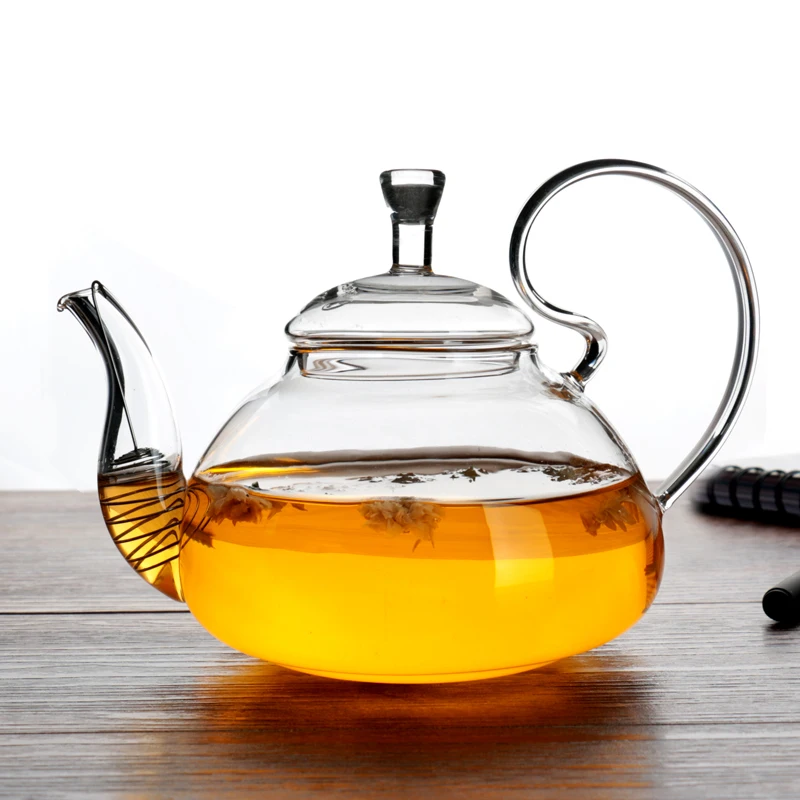 Glass Teapot with Elegant Swan Handle for Jasmine Herbal Tea Blooms