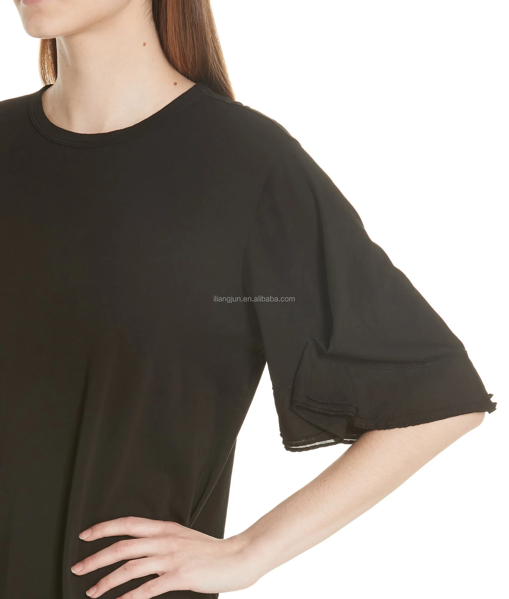Soft cotton jersey folded sleeve woman blank black t-shirt dress