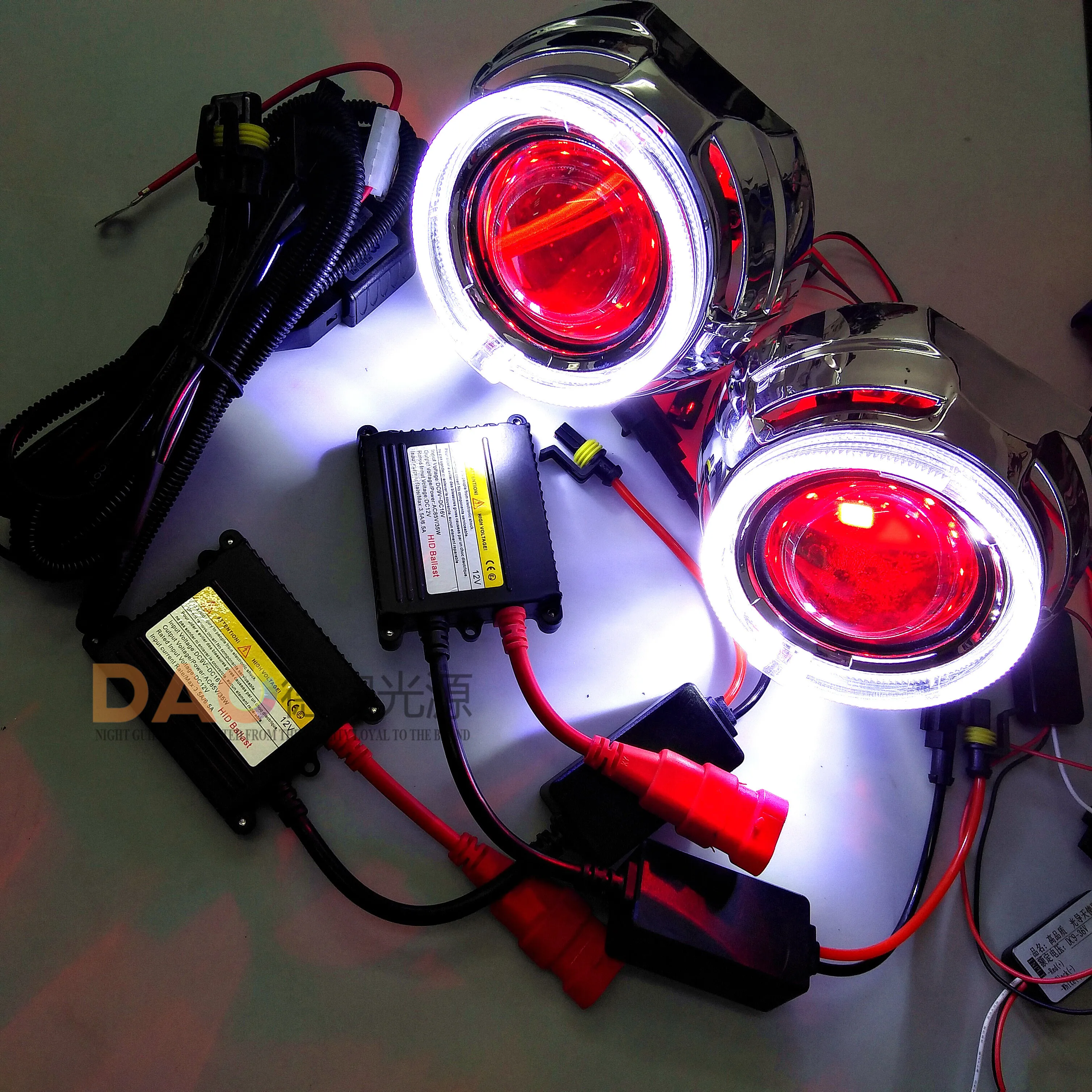 DAO  car led angel eyes  universal h1bulb hi low beam Bi Xenon HID Projector Lens for car  headlight