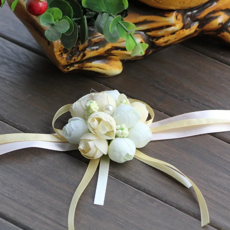 
ZH3624G Wholesale Beautiful Bridesmaid Wrist Flowers Wedding Accessories Artificial Flowers Colorful Hand Flowers 