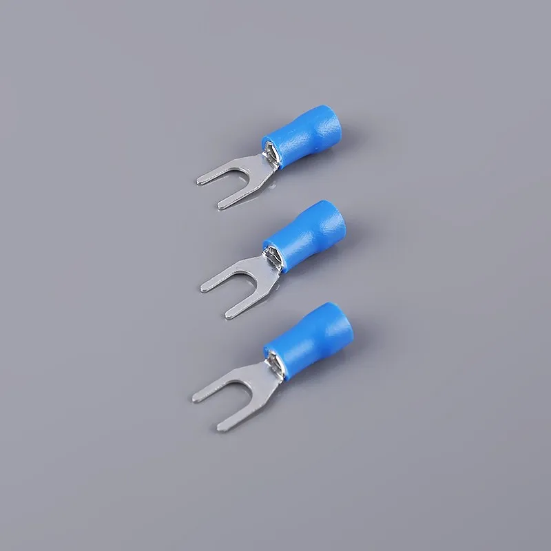 Free samples provided, high quality SV2-3.5S Y type blue color crimp wire butt connectors, insulated spade cable terminals