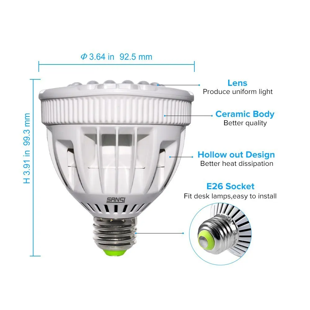 
SANSI 15w full spectrum e26 e27 ceramic led grow light bulb for indoor use 