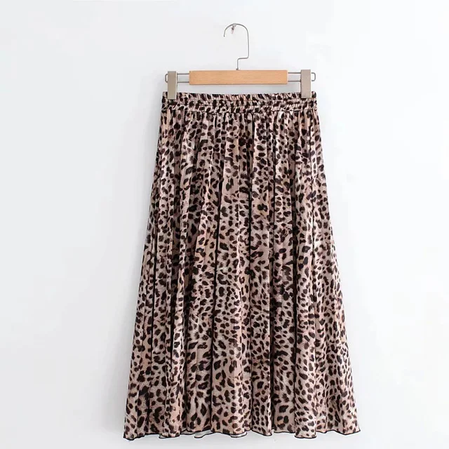 Custom women pleated skirt Polyester Women Long ankle-length Casual Leopard Print A-LINE maxi Skirt DRESS