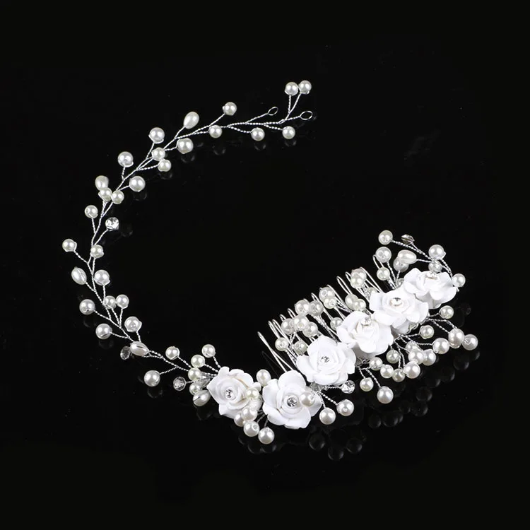 Bride pearl alloy flower headdress and comb wedding accessories yiwu factory direct