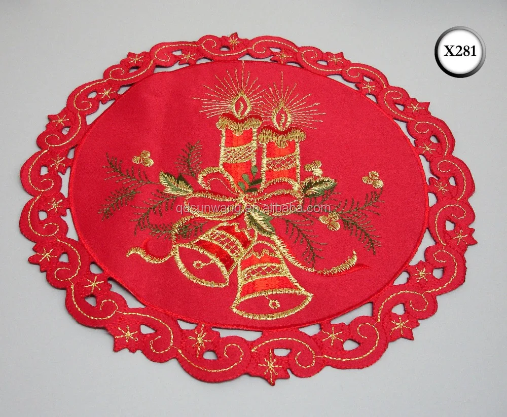 
christmas design embroidered doily and placemat with hand cutwork 