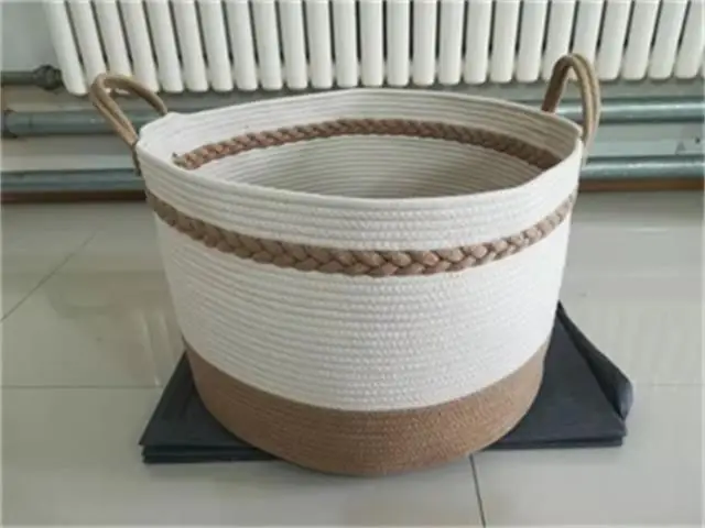 2019 new design hot sale laundry basket  cotton rope storage  basket  braid  basket
