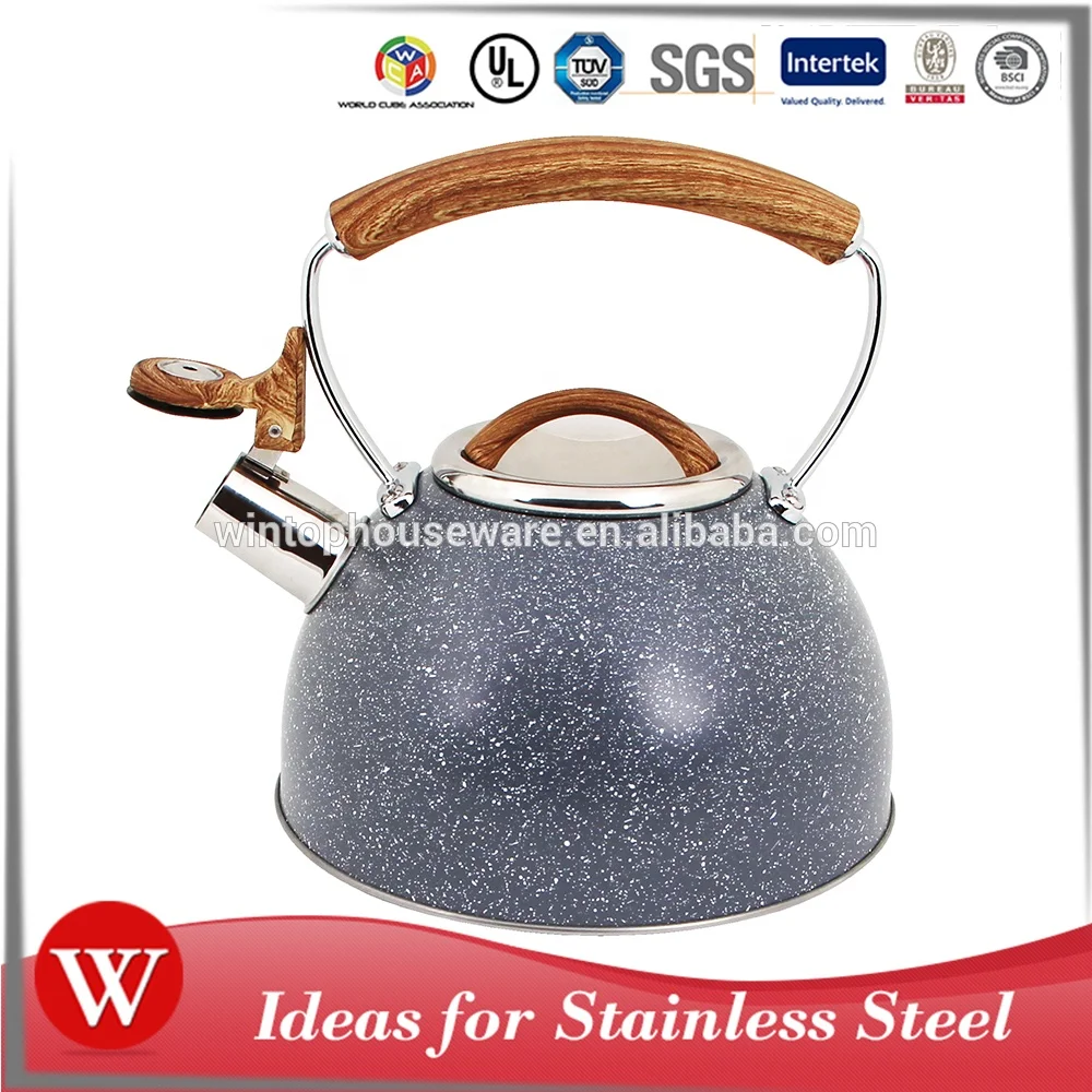 Чайный чайник со свистком из нержавеющей стали с цветным рисунком