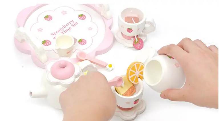 Toys and Hobbies Girls cooking toy high tea set cake tea cup ice cream set pink play wooden toy KKT001M-1