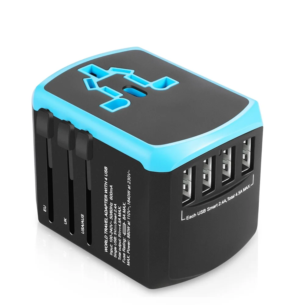 universal all in one worldwide travel power adaptor universal with UK EU AUS US plugs with 4 USB ports charger