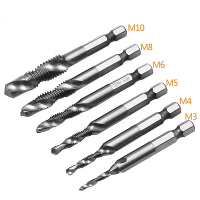High speed steel 4341 M3-M10 6pcs/set multi-function composite Tap Drill Bit Drill Cuter Woodworking