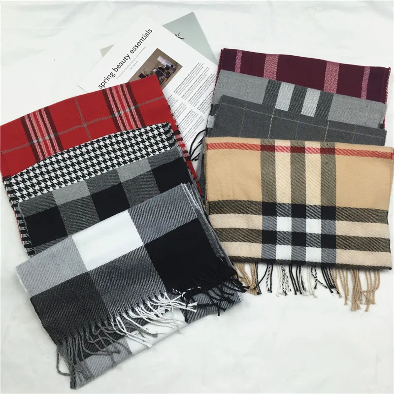 Cosum wholesale cheap thick scottish plaid acrylic lady scarf shawl winter blanket cashmere scarf