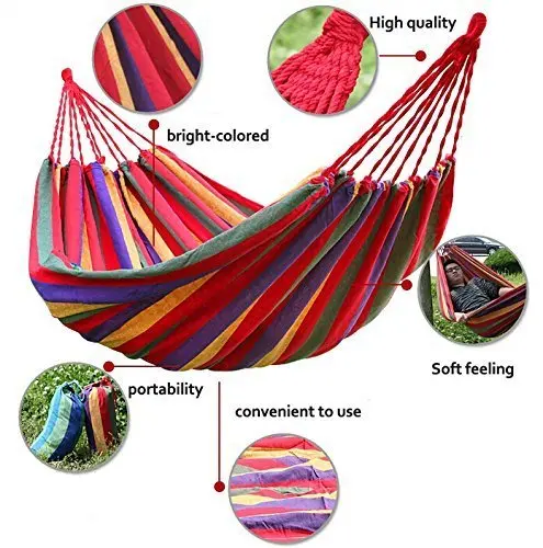 Factory Sale Cotton Colorful Rainbow Canvas Outdoor Camping Hammock Swing For Hiking Travel