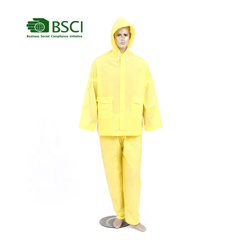 Yellow Color Waterproof Rain Jacket and Pants  PVC Rain Suit