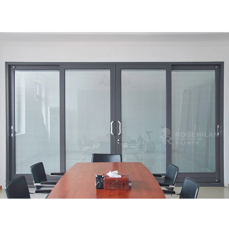 Large Residential Sliding Doors with Electric Blinds Aluminum Alloy Broken Bridge Double Glazed Doors