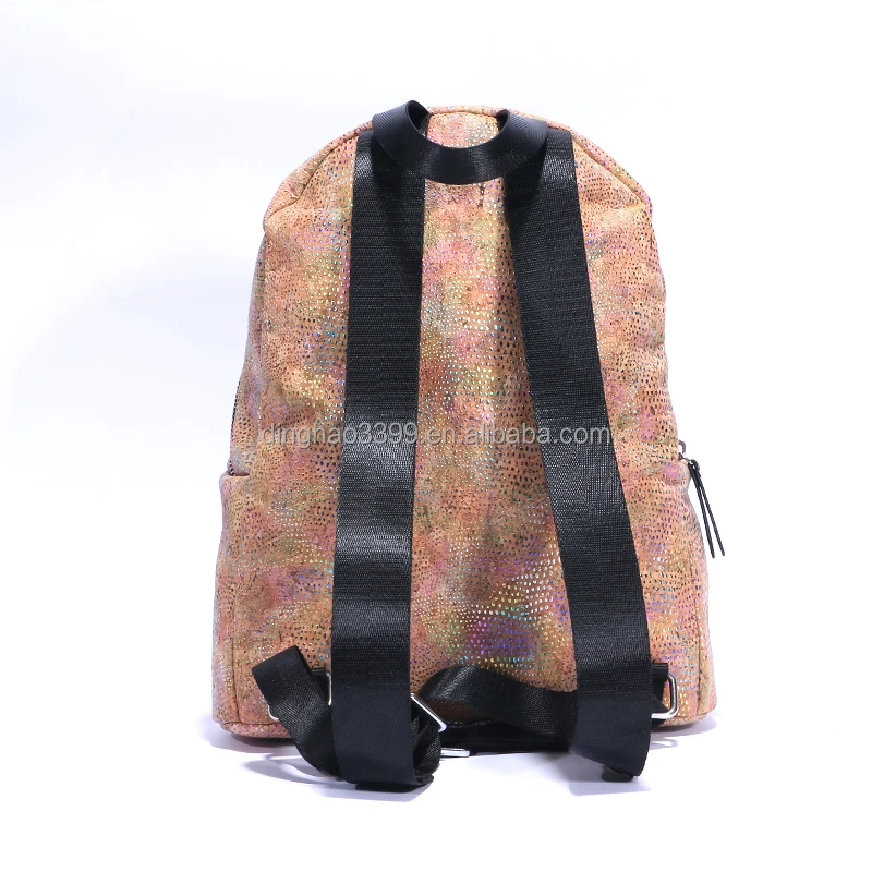 Glossy custom made cork paper backpack,Waterproof girl lady cork shoulder bag,Travel cork school bagback laptop computer bag