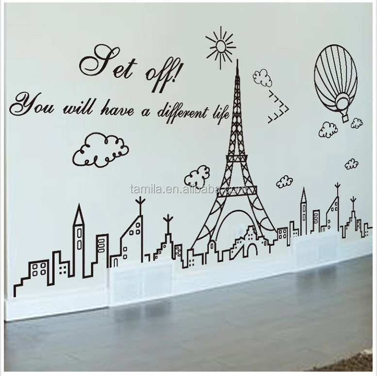 Home decorative funny France Eiffel Tower Removable Wallpaper for Home Decoration