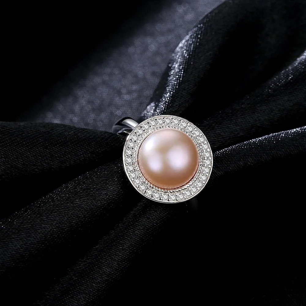 CZCITY Luxury Wedding Woman Jewelry Natural Freshwater Pearl Silver Fresh Water Jewellery Ring