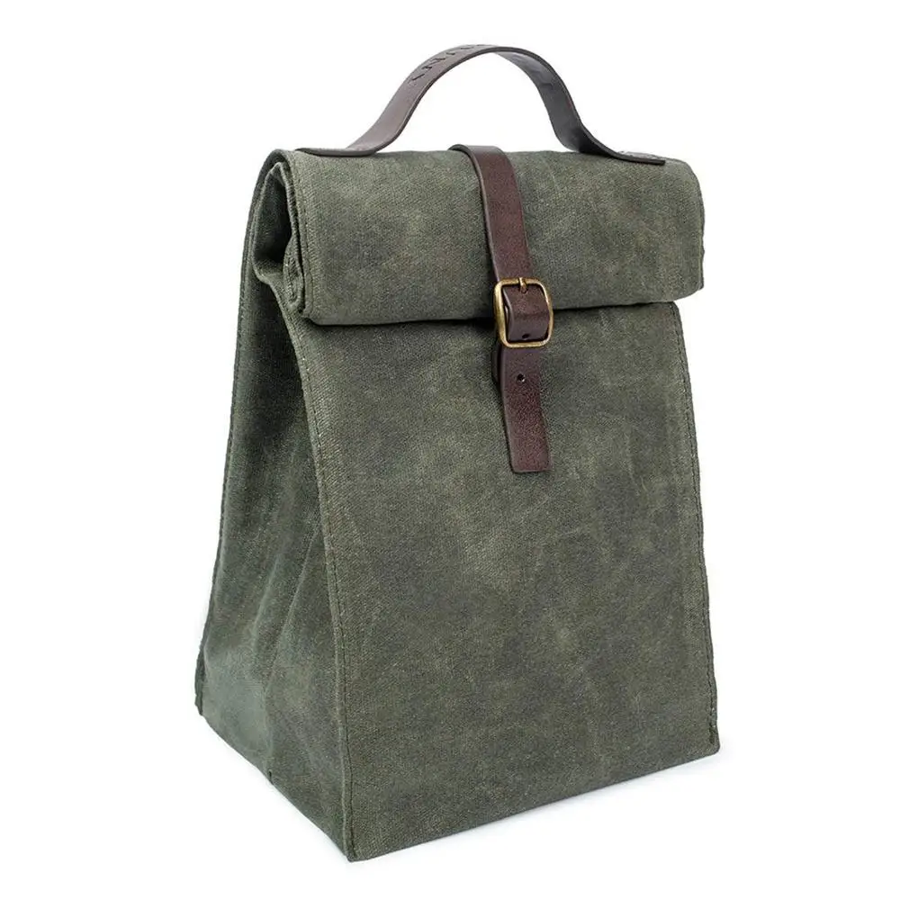 Insulated Reusable Thermal Waxed Canvas Lunch Tote Bag