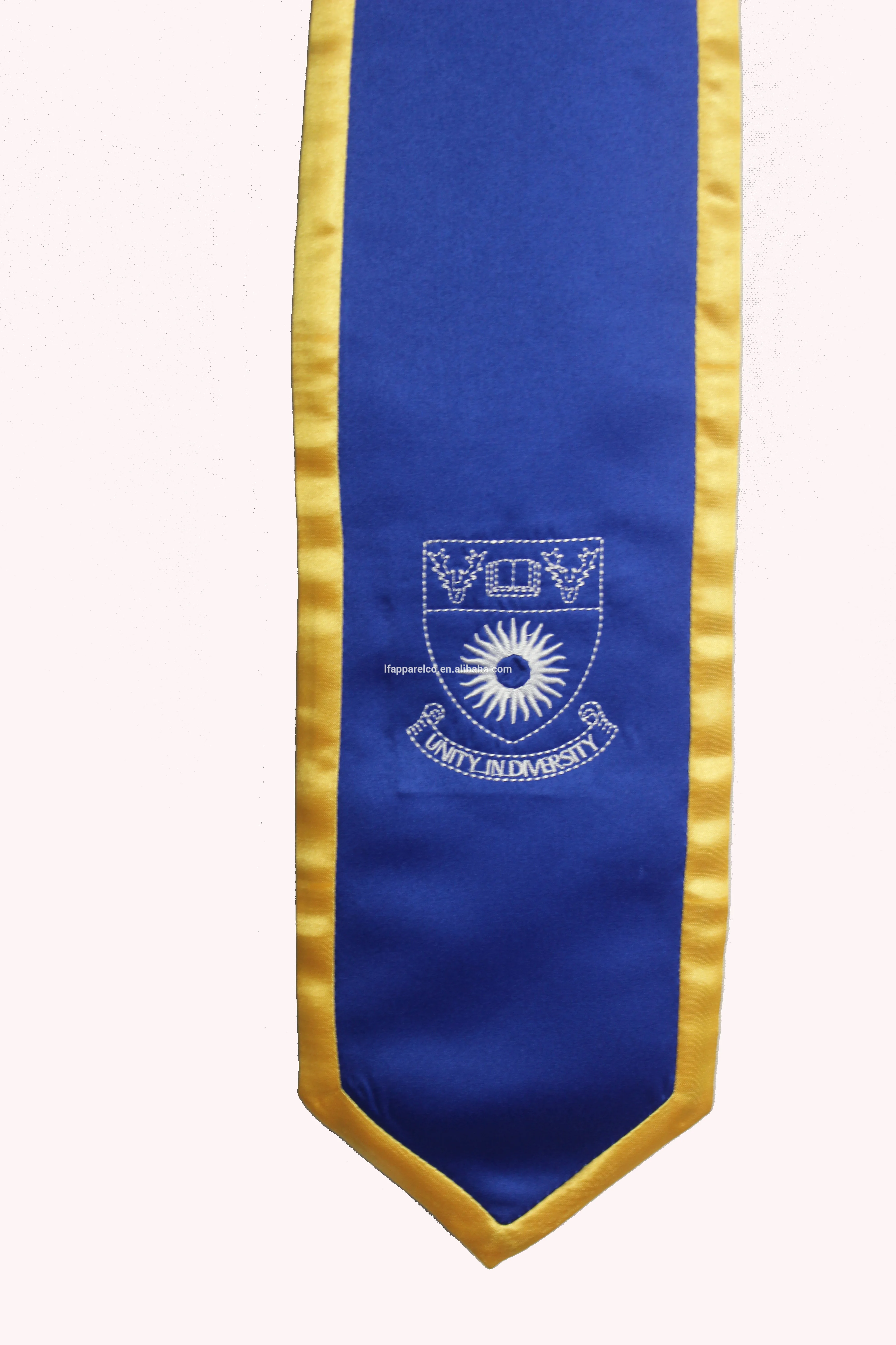 Wholesale Adult Unisex Embroidered Stole Graduation Stole /Sash With Gold Trim Royal Blue