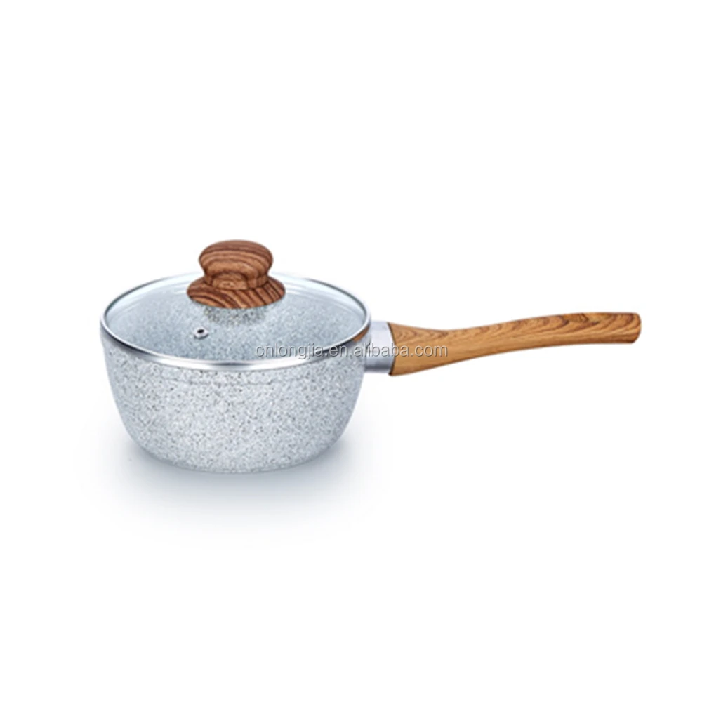 Aluminum forge marble coating granite sauce pan with wooden Handle
