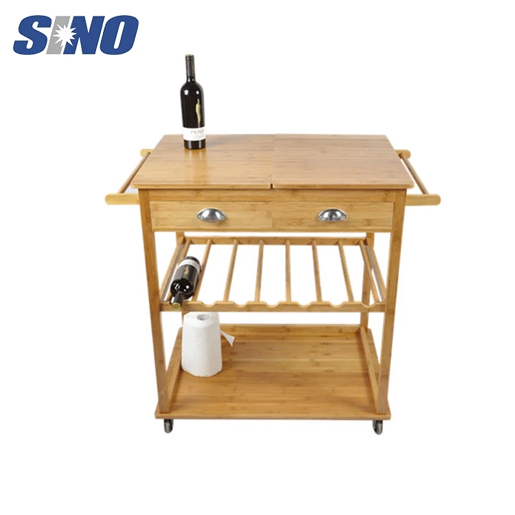 Custom Portable Rolling Bamboo Kitchen Trolley