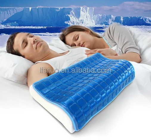 Cooling Gel memory foam Contour wave shape blue color summer cool sleeping pillow