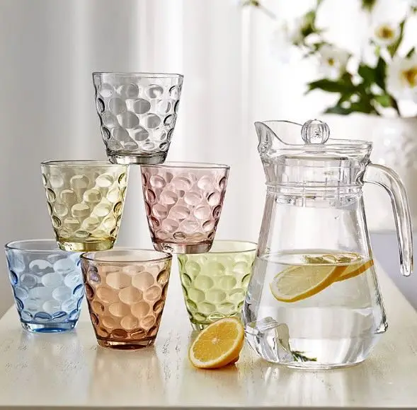 
wholesale glass jug set 1.3L glass jug with 300ml cups set for water juice 