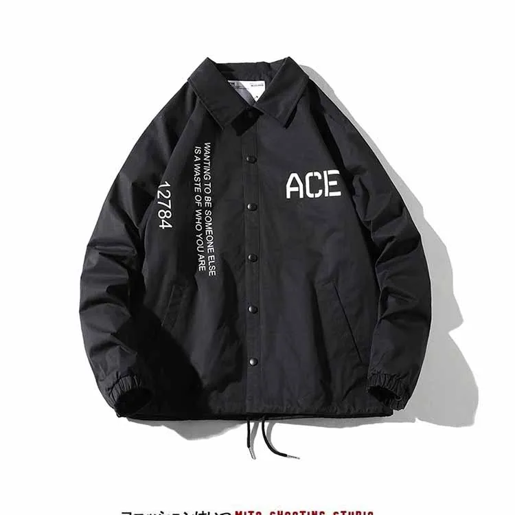 Jacket Manufacturers Custom Logo Print Casual Button Up Waterproof Nylon Windbreaker Coaches Jacket Men