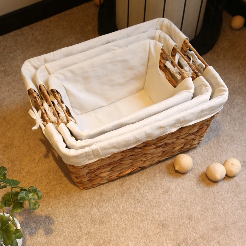 Handmade  Water Hyacinth Basket Straw Woven Basket Home Organizer Bins with handle