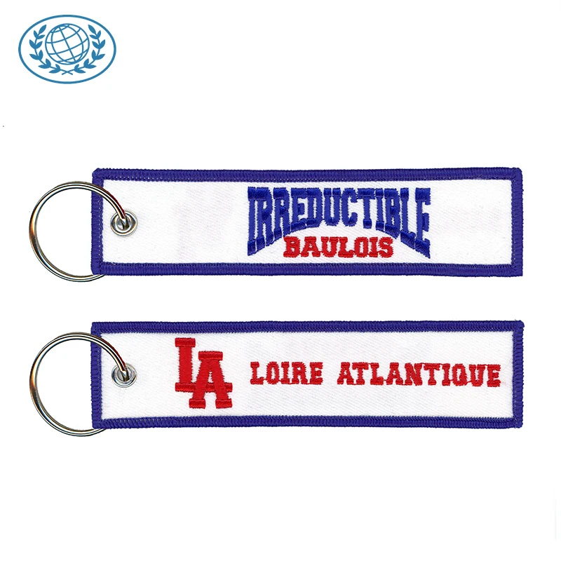 Custom Embroidered Keychain Keyring Airplane Air Safty Tag Custom Brand Name Fabric Machine Logo Embroidered Key Chain OEM ODM
