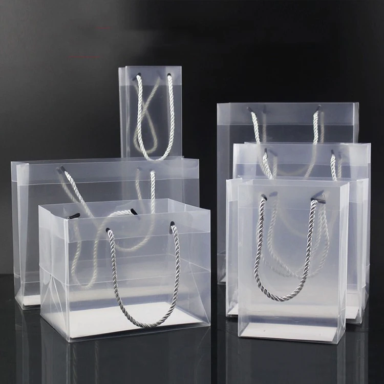
Custom logo printed wholesale gift transparent pp plastic handle bag for shopping 