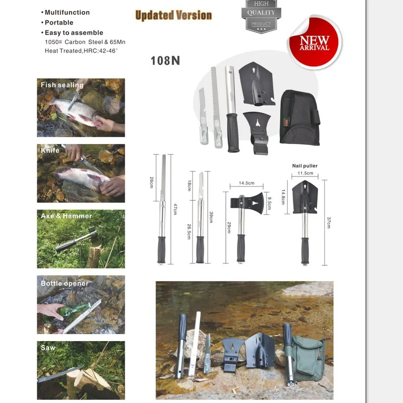 G class multi-purpose survival kit for outdoor camping,include shovel,knife,axe,saw.