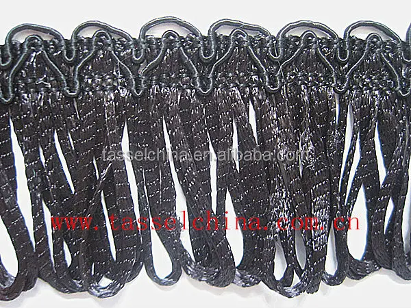 Soft Shiny Fringe With Braid For Curtains, Soft Furnishing; Black Lampshade Fringea