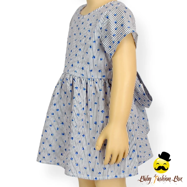 48BQA244 Fancy Small Flower blue Print Top Style Dress Girls Party Wear Kids Beautiful Model Dresses