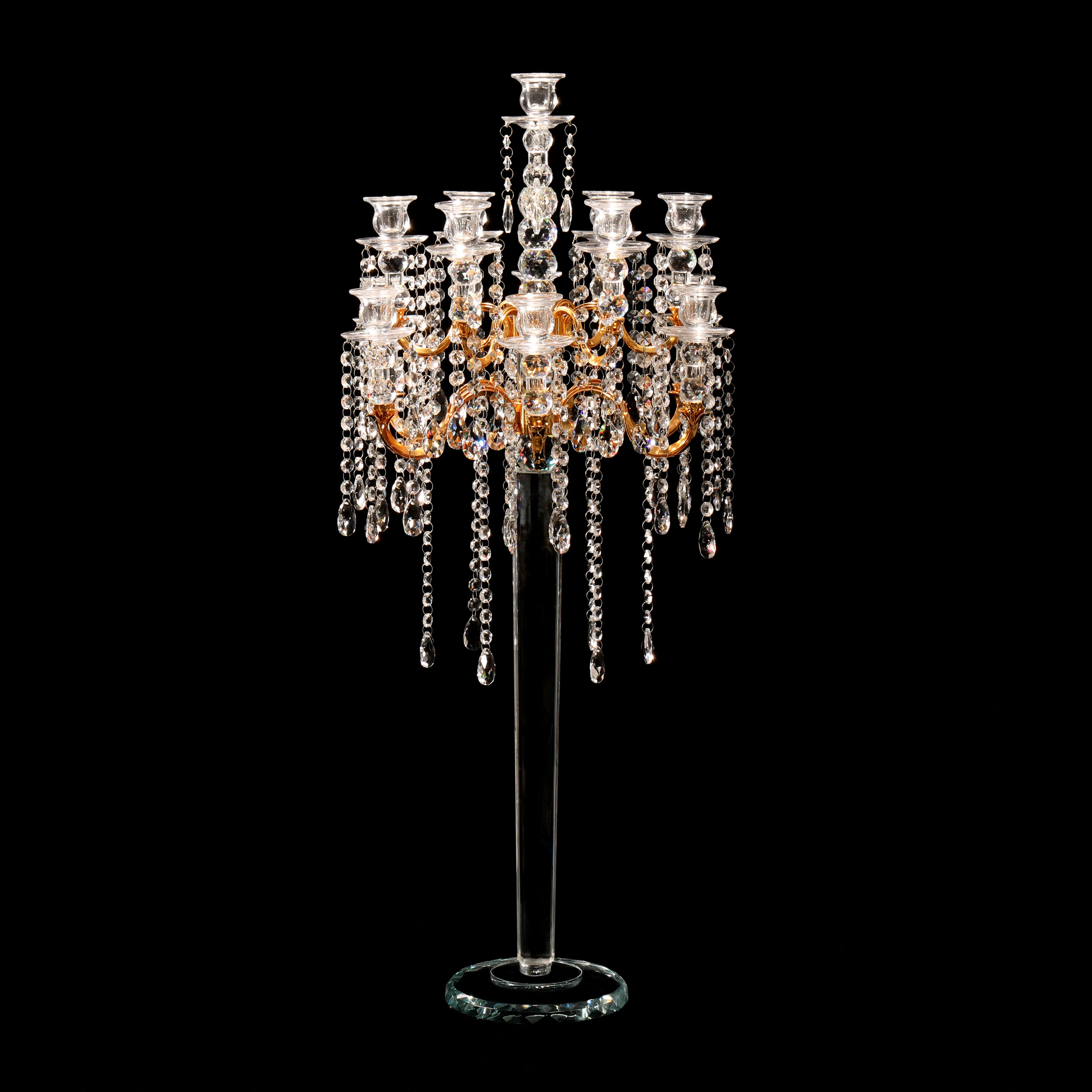MH-ZT323 13 arms Crystal Gold Metal Table Standing Candelabra Candle Holder candelabra centerpieces wedding